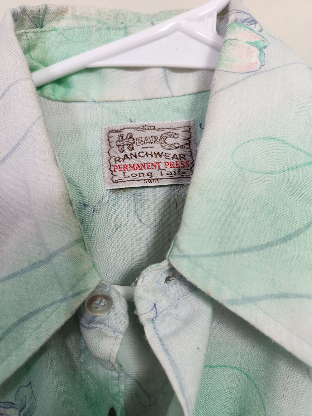 Men's Vintage 1970s Mint Floral Western Button-Up Shirt M Medium 15/34 - Picture 3 of 4
